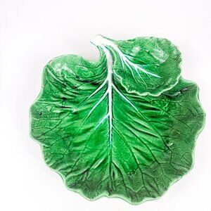 Vintage Bordallo Pinheiro Cabbage Leaf Chip and Dip Green Medium Bowl